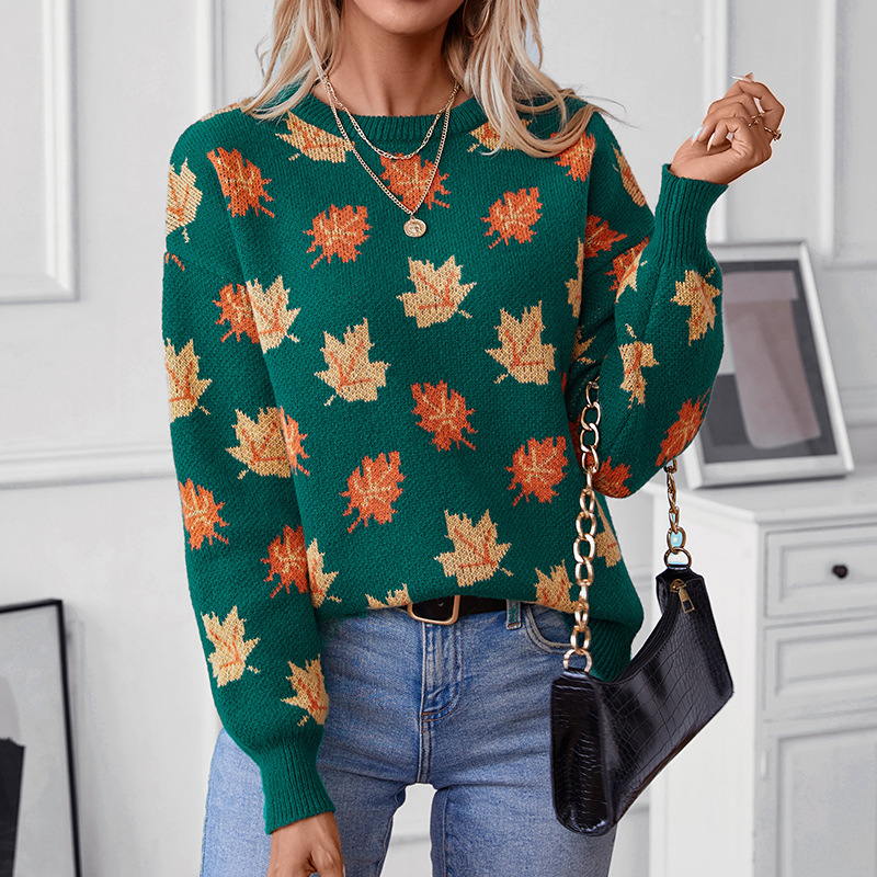 Winter Clothing Europe - Outono inverno camisola maple leaf padrão