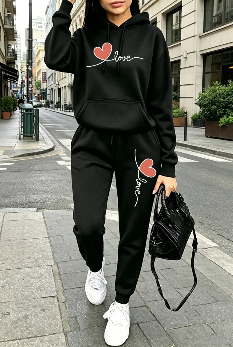 Winter Clothing Pants - Conjunto de Moletom Feminino Estampado Casual