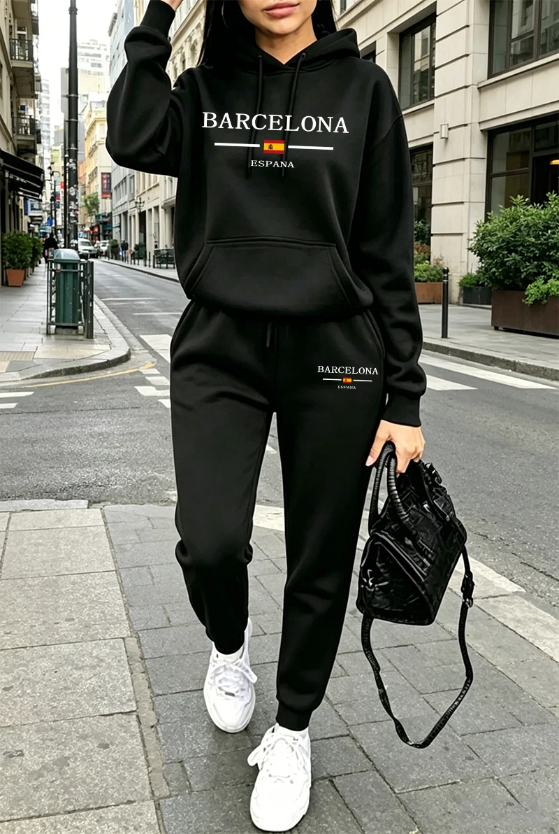 Winter Clothing Pants - Conjunto Esportivo Feminino Estampado, Moletom Casual